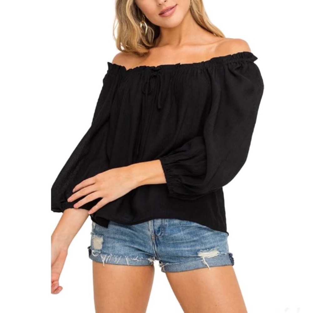 All In Favor Tie Front Peasant Top